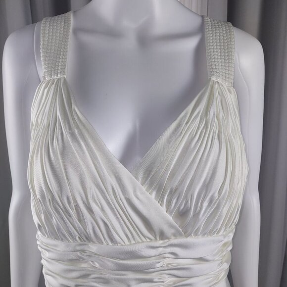 Calvin Klein Ivory Satin Sequin Strap Ruched Bodice Cross Back Maxi Dress M (EST - Picture 3 of 13